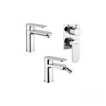 Jacuzzi - Set Rubinetti per lavabo e bidet senza scarico e doccia incasso con deviatore serie Borea cromato