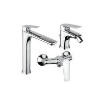 Set Rubinetti Piralla per lavabo alto e bidet con scarico automatico e doccia esterno serie Lago cromato