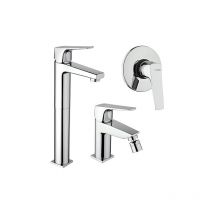 Piralla - Set Rubinetti per lavabo alto e bidet con scarico automatico e doccia incasso serie Iceberg cromato