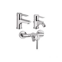 Piralla - Set Rubinetti per lavabo e bidet con scarico automatico e doccia esterno serie Serena cromato