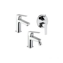 Piralla - Set Rubinetti per lavabo e bidet con scarico automatico e doccia incasso con deviatore serie Iceberg cromato