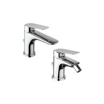Set Rubinetti Piralla per lavabo e bidet con scarico automatico serie Lago cromato