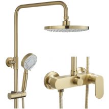 Esip - Colonna Doccia D'oro con Miscelatore Monocomando Altezza Regolabile Sistem di Doccia, Set da Doccia a Parete con 23CM abs Rotondo Soffione, 3