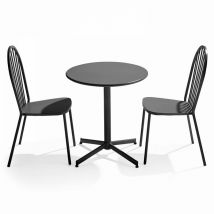 Oviala - set runder Gartentisch und 2 Bistro-Gartenstühle aus grauem Metall - Palavas