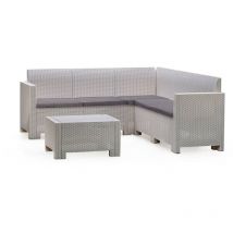 Set salotto da esterno, Set da giardino con cuscini, Salottino indoor e outdoor effetto rattan, 100% Made in Italy, Bianco