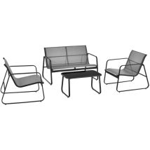 Set Salotto Da Giardino Con Divanetto 2 Poltrone Tavolino Da Caffè Piano In Vetro