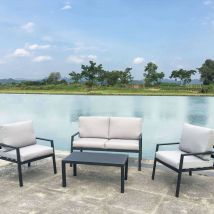 Salon de jardin anthracite set canapé, 2 fauteuils et table basse en aluminium mod. Helsinki