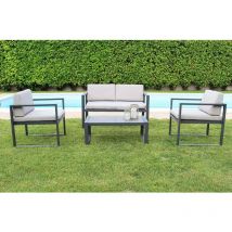 Salon de jardin anthracite canapé fauteuils et table basse aluminium et verre mod. Formentera