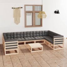 Minkurow - vidaXL Set Salotto Giardino 10pz Cuscini Antracite Legno Massello Pino