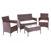 HHG - non utilizzato] Set salotto giardino esterno salottino elegante 502 polyrattan marrone con cuscini avorio
