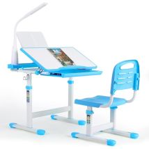 Set Scrivania E Sedia Per Bambini, Altezza Regolabile, Scrivania Multifunzionale Per Studenti Con Lampada E Cassetto, Leggio (blu)