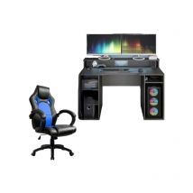 Abitare - Set scrivania grigia e sedia da gamer blu e nero