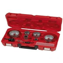 Milwaukee - Estuche de 10 piezas 25, 32, 40, 54, 68, 76mm 1x Adaptador 14-30mm (Ref. 49567010). 1x Adaptador 32-152mm (Ref. 49569100). 2x brocas