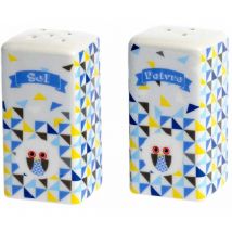 Set Sel et poivre Hiboux bleu et blanc