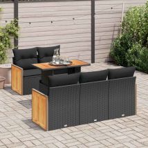 Set sofás jardín y cojines 6 pzas ratán sintético acacia negro