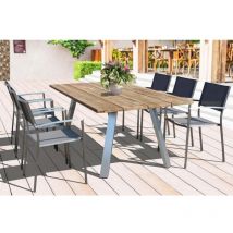 Set table d'extérieur 200x100x74 cm en aluminium et bois teck avec six chaises - Marche