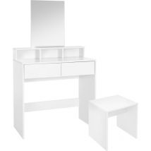 Ml-design - Tavolino da Trucco con con Sgabello Specchio e 2 Cassetti 3 Scomparti Aperti 80 x 40 x 140 cm Bianco Moderno Tavolino Cosmetico