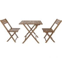 Set Tavolino e 2 Sedie Bistrot In Legno Acacia Pieghevole Portatile Facile Da Chiudere Comodo Trasporto Tavolo Quadrato Esterno Giardino Terrazza