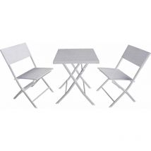Becker - Set Tavolino e 2 Sedie Pieghevoli da Giardino in Acciaio e Rattan Bianco
