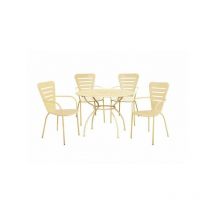 Set tavolo 106cm con 4 sedie impilabili da esterno in metallo crema Fredi Venira