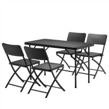 Set Tavolo + 4 Sedie Pieghevole Arredo Esterno Giardino in Polyrattan Nero