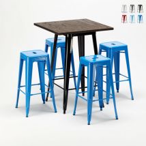 Set tavolo alto e 4 sgabelli in metallo stile industrial little italy Colore: Blu