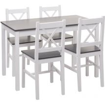 Set tavolo con 4x sedie country classica cucina soggiorno HHG-469 legno massello bianco e grigio