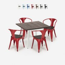 Set tavolo cucina 80x80cm industriale 4 sedie legno metallo hustle wood white Colore: Rosso
