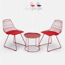 Set tavolo e 2 sedie design da interno ed esterno giardino casa bar Etzy Colore: Rosso