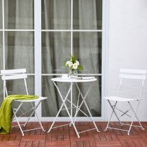 Piushopping - Set Tavolo E 2 Sedie Pieghevoli Da Giardino Per Esterno Bistrot Bianco
