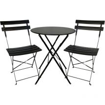 Set Tavolo e 2 Sedie Pieghevoli da Giardino per Esterno Bistrot Nero