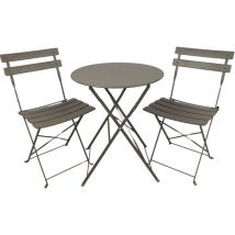 Set Tavolo e 2 Sedie Pieghevoli da Giardino per Esterno Bistrot Tortora