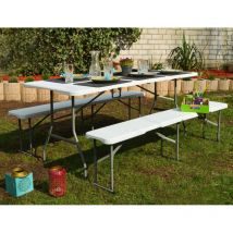 Set Tavolo e Panche per 8 Persone 180 x 70 cm in Plastica Bianco