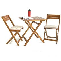 Set tavolino e sedie da giardino pieghevoli in legno con cuscini Genova