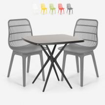 Set tavolo quadrato 70x70cm nero 2 sedie design moderno Cevis Dark Colore: Grigio