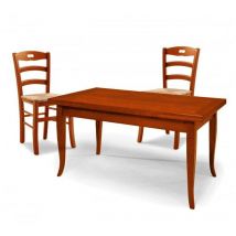 Set Tavolo rettangolare allungabile + Sedie Rochelle seduta paglia Ciliegio Colori Legno: Ciliegio - Dimensione Tavoli: 120 x 80 + 2 allunghe 40 cm