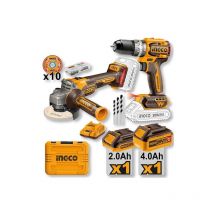 Ingco - Set Trapano e Smerigliatrice Con 2 Batterie