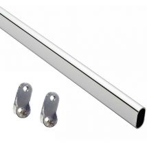 Set tubo asta per armadio ovale colore cromato con supporti reggitubo inclusi lunghezza: metri 1,5 con 2 supporti