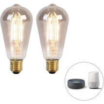 Set mit 2 intelligenten E27-LED-Lampen ST64 Rauch 7W 400 lm 1800K