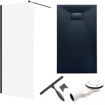 Set - Walk-in Dusche Ketil 90x198 Schwarz + 8 Mm Glas + Duschwanne Vidar 180x90 Schwarz Smc Rechteck, Mit Glaswischer