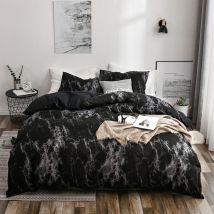 Parure de lit 3 pièces douce et facile d'entretien avec fermeture éclair, housse de couette de style moderne et 2 taie d'oreiller à imprimé marbré