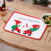 Sets de table de Noël 1 pièce en toile de jute à carreaux brodés, nains, elfes, père Noël, élan, bonhomme de neige, flocon de neige, tapis de table