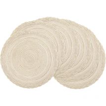 Sets de Table, Lot DE 6 Set de Table Tressé Résistantes à la Chaleur, Set de Table Rond (Rond, crème)