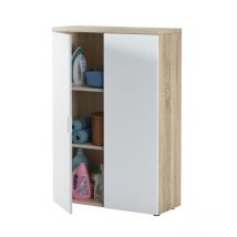 Möbel 80x32,5x119 cm mit 2 Türen, mattweiß kanadische eiche – Costanza