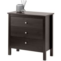 Settimino In Legno Massello 3 Cassetti Verniciato Nera - Dimensioni 75 X 37 X 75 H. Cm
