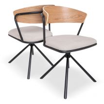 Seul - Design-Stuhlset aus Metall, R ckenlehne aus Massivholz und Sitzfl che aus Stoff, 360 drehbar