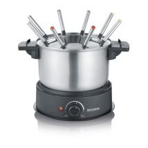 FO2473 Fondue electrique 8 personnes avec caquelon inox amovible, Inclus : Protection anti-projections et 8 fourchettes - Severin