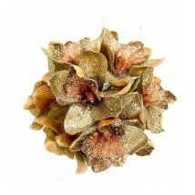 Ingrocart - Sfera palla con fiori per albero di natale Ø15 cm - oro/rame - addobbo decorazione natale