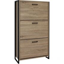Miroytengo - Sforza Scarpiera 3 vassoi melaminico colore rovere segato e nero stile industriale 112x63x24