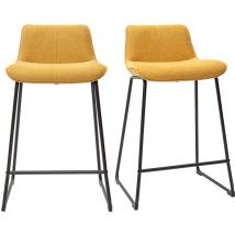Miliboo - Sgabelli da bar in tessuto effetto velluto testurizzato giallo senape e metallo H65 cm (set di 2) boost